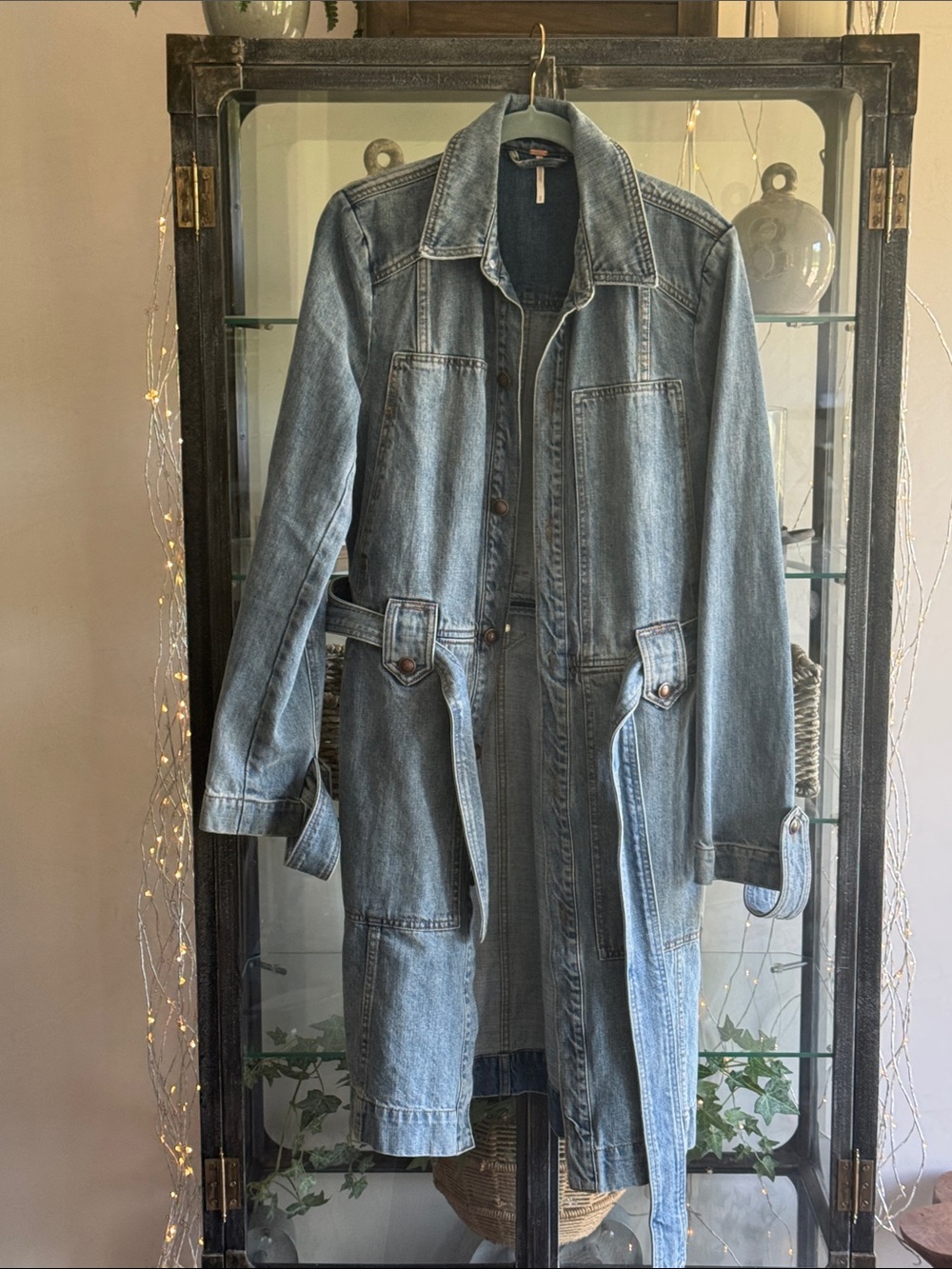 Free People Light Blue Denim Trench Coat
